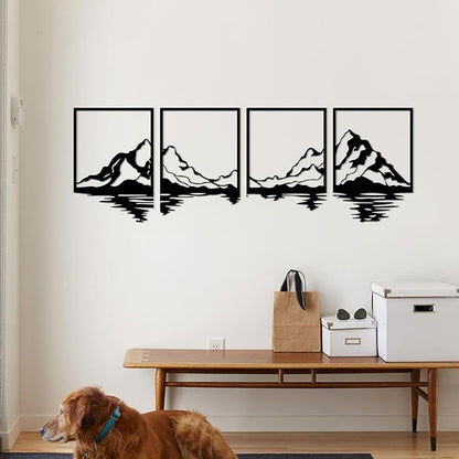 ESTART 4 PCS Metal Mountain Wall Art, Large Mountains Wall Decor, Mountain Forest Decorative Painting Suitable For Living Room Bedroom Office Indoor And Outdoor (Mountains Rivers)