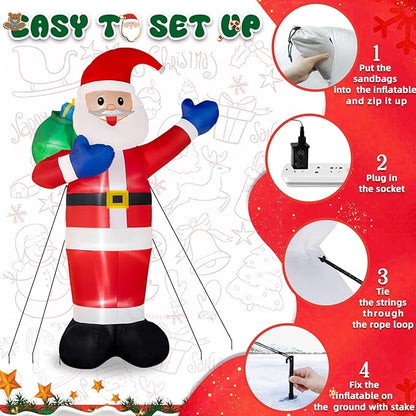 B&D 12FT Giant Christmas Inflatables Santa Claus Outdoor Decorations Built-in LED Lights, Christmas Blow Up Santa Yard Decorations with Gift Bag Inflatable Xmas Decorations for Yard Garden Lawn