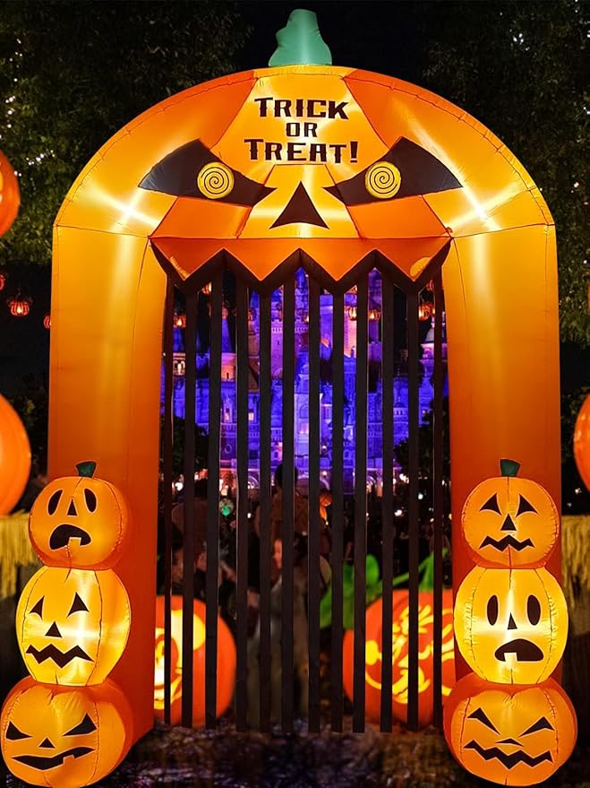 9.5 Feet Halloween Inflatable Pumpkin Arch Kalolary Pumpkin High Gate with LED Light, Halloween Blow up Outdoor Indoor Decorations Holiday Yard Lawn Inflatables Decor for Home Family Halloween Party