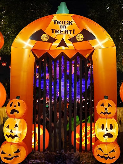 9.5 Feet Halloween Inflatable Pumpkin Arch Kalolary Pumpkin High Gate with LED Light, Halloween Blow up Outdoor Indoor Decorations Holiday Yard Lawn Inflatables Decor for Home Family Halloween Party