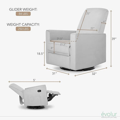 Evolur Raleigh Upholstered Plush Seating Glider Swivel, Recliner, Glider For Nursery In Misty Grey, Greenguard Gold Certified, Modern Nursery Recliner, Environmentally Conscious Glider