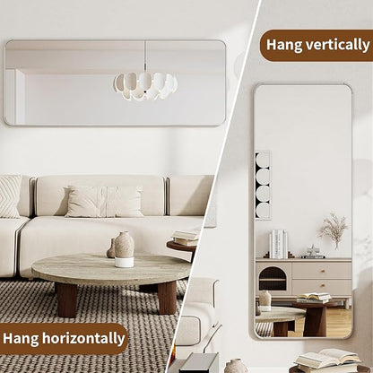 BEAUTYPEAK Silver Full Length Mirror, 56"x21" Rounded Corner Floor Mirror Standing Hanging or Leaning Against Wall, Suitable for Bedroom or Dressing Room