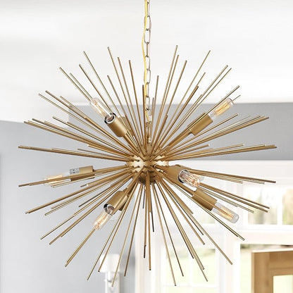 23.8" Modern Golden Sputnik Chandelier 9-Lights Starburst Chandelier Light Fixture Luxury Gold Solid Metal Sputnik Chandeliers for Dining Room, Kitchen, Bedroom, Living Room, Foyer, E12