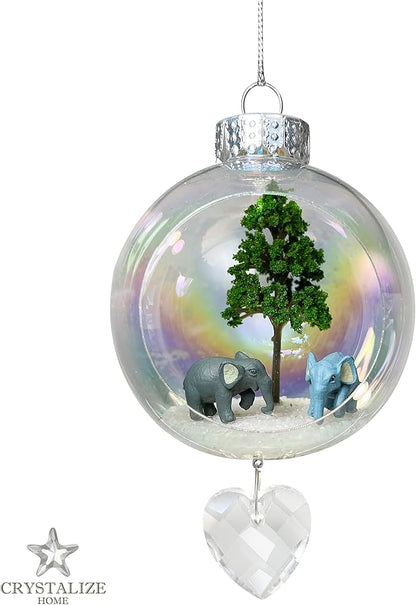 Elephants Christmas Ornament - Handmade Shatterproof Decorations for Indoor Outdoor Xmas Tree - Clear Ball Ornaments with Magnetic Crystal - Great Gift or Stocking Stuffer for Mom, Sister, Friend