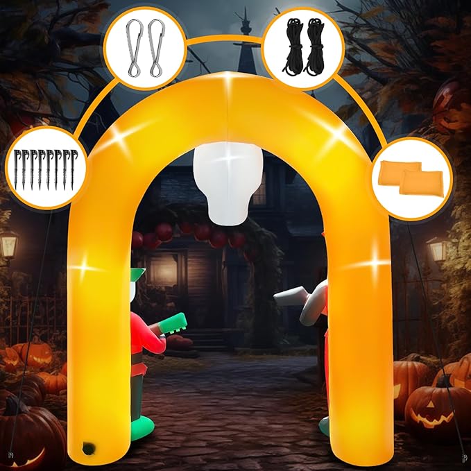 Kalolary 12FT Halloween Inflatables Archway, Day of The Dead Arch Inflatable with Build-in LED Lights Dia De Los Muertos Blow Up Yard Decoration Sugar Skull Halloween Outdoor Decors for Garden Lawn