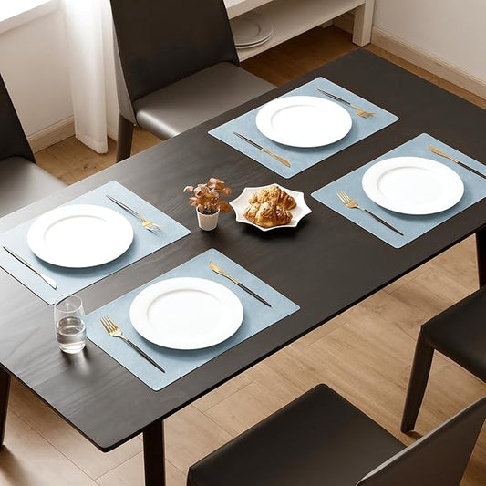 MOSAYT Vinyl Placemats Set of 4-12 X 17 Inch - Faux Leather 100% Waterproof Oil-Proof Wipeable PU Place Mats, Heat Resistant Reversible Table Mats for Kitchen, Dining, Outdoor (Sky Blue)