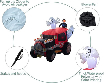 5 Foot Tall Halloween Inflatable Ghost in The Car LED Lights Decor Outdoor Indoor Holiday Decorations,Blow up Lighted Yard Decor, Giant Lawn Inflatable Home Garden Party Decoration