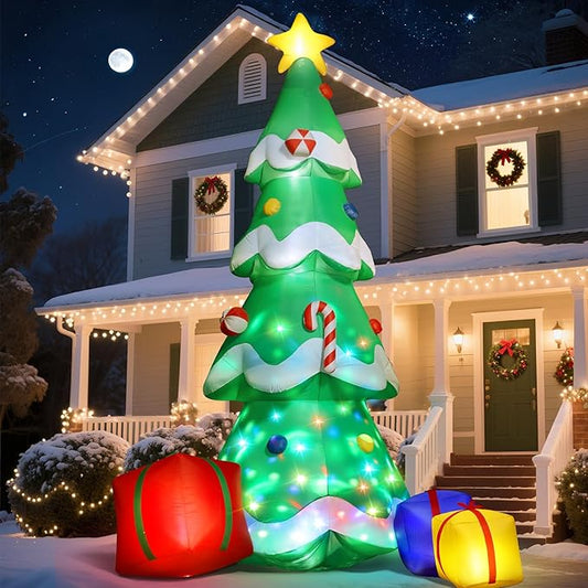 Dawdix 14FT Christmas Tree Inflatable Outdoor Decoration, Giant Christmas Inflatables Tree with 3 Gift Boxes, Lighted Christmas Decoration for Yard, Blow Up Xmas New Year Lawn Decor