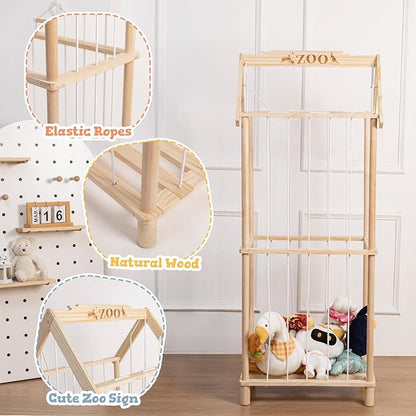 Stuffed Animal Storage, Wooden Stuffed Animal Holder Stuffed Animal Zoo Organizer Cage with Large Capacity, Using for Storing Plushies on Nursery Playroom Bedroom Decor Corner