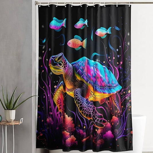 AILONEN Colorful Sea Turtle Shower Curtain for Bathroom,Beautiful Turtle with Fish Bath Curtain for Kids,Boys,Girls,Ocean Animal Theme Waterproof Fabric Shower Curtain Set with Hooks,60" W*72" H
