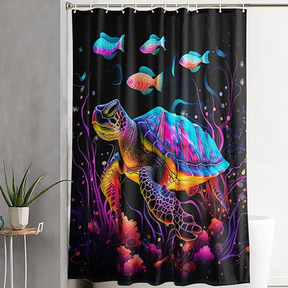 AILONEN Colorful Sea Turtle Shower Curtain for Bathroom,Beautiful Turtle with Fish Bath Curtain for Kids,Boys,Girls,Ocean Animal Theme Waterproof Fabric Shower Curtain Set with Hooks,72" W*84" H