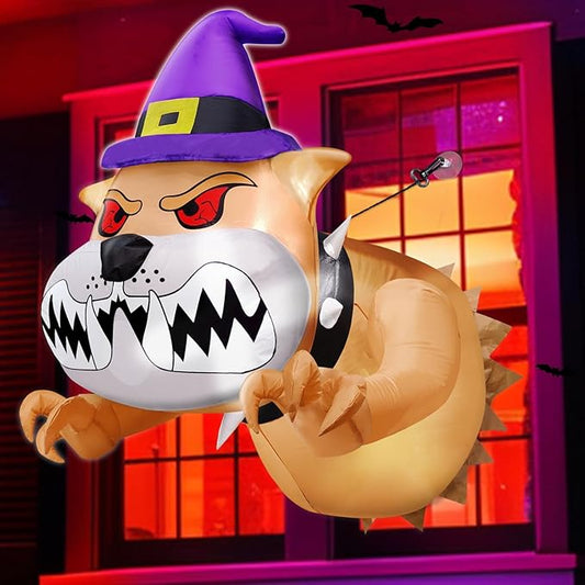 4 Ft Halloween Inflatable Fierce Bulldog Broke Out from Window Outdoor Halloween Decorations Blow Up Scary Dog with Red Eyes Build-in LEDs Halloween Party Indoor Outside Home Yard Garden Lawn Decor