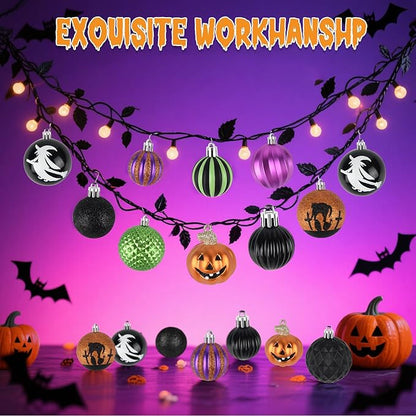 62Pcs Halloween Hanging Ball Ornaments, Ornaments Tree Decorations, Shatterproof Plastic Balls for Cute Holiday Party Indoor Home Decor (62Pack)