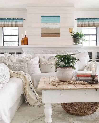 Farmhouse Kitchen Curtains Valances for Windows ,Teal Blue Brown Beach Rod Pocket Country Window Treatment for Kitchen /Living Room/Bedroom/ Bathroom,60" X 18" -1 Panel, Retro Rustic Barn Wood Texture