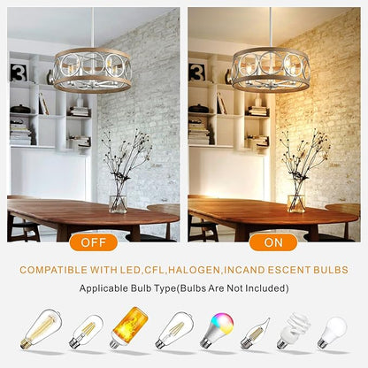 Semi Flush Mount Ceiling Light Fixture,Rustic Vintage 5-Light Chandelier Lighting19.7 (Silver),Wood Grain with Round Metal Shade for Dining Room Hallway Entryway Bedroom Living Room