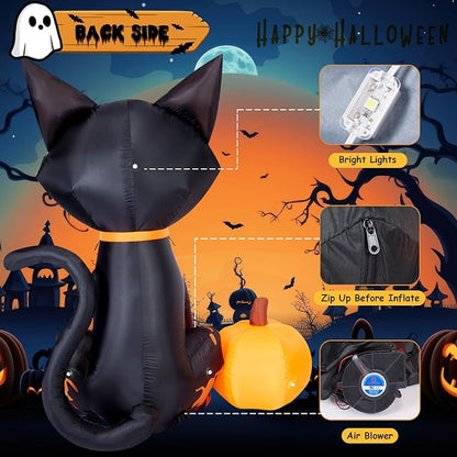 CAMULAND 5FT Halloween Decorations Outdoor,Halloween Inflatable Blow Up Black Cat and Pumpkin Decor with Built-in LED Lights Trick or Treat for Indoor Lawns Yards Party Home
