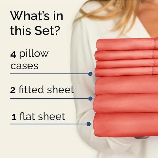 CGK Linens Split King 7 Piece Sheet Set - Cooling Sheets for Hot Sleepers - Hotel Luxury Bedding Set with 8-16 Inch Deep Pockets - 1 Flat & 2 Fitted & 4 Pillowcases - Soft & Wrinkle Free - Split King