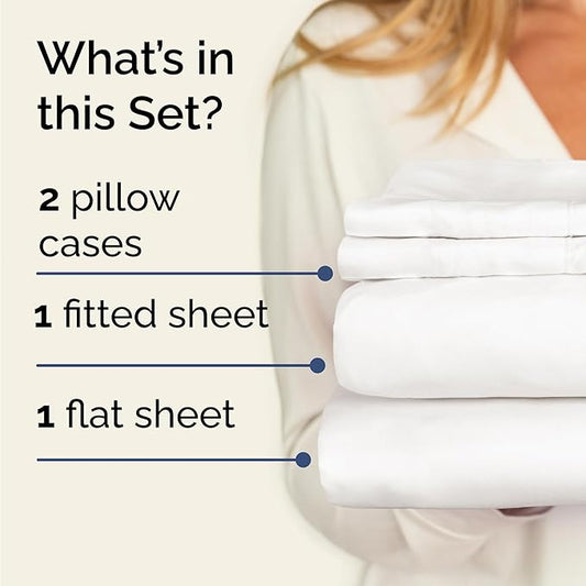 CGK Linens Twin 4 Piece Sheet Set - Cooling Sheets for Hot Sleepers - Hotel Luxury Bedding Set with 8-16 Inch Deep Pockets - 1 Flat & 1 Fitted & 2 Pillowcases - Soft and Wrinkle Free - Antique White