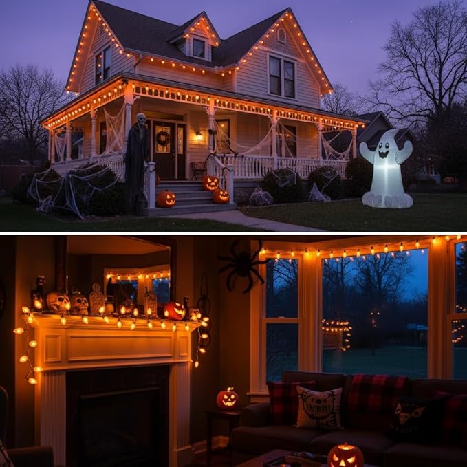 25 Pack C9 Clear Orange Light Bulbs,Orange Halloween Incandescent Bulbs for Indoor Outdoor Halloween Party Outside Lights,C9/E17 7Watt Chandeliers and Night Light Bulb