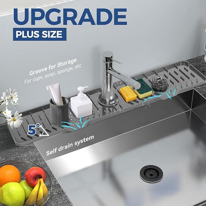 Kitchen Sink Faucet Splash Guard XXL Silicone Sink Faucet Drying Mat Faucet Handle Drip Catcher Tray, Dish Sponge Holder Kitchen Sink Accessories Protector Home Kitchen Organization Gadgets Organizer