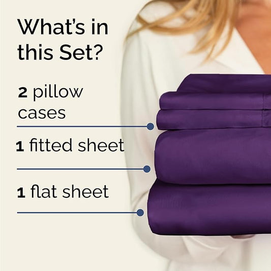CGK Linens Twin 4 Piece Sheet Set - Cooling Sheets for Hot Sleepers - Hotel Luxury Bedding Set with 8-16 Inch Deep Pockets - 1 Flat & 1 Fitted & 2 Pillowcases - Soft, Comfy and Wrinkle Free - Purple