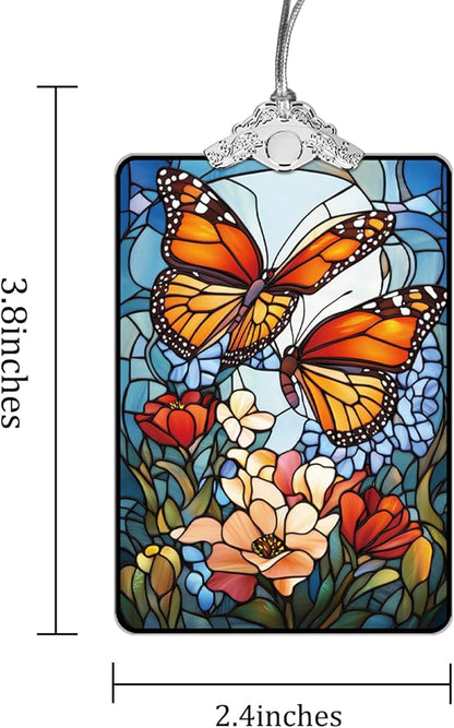 Butterfly Stained Glass Ornament, 2025 Christmas Tree Hanging Decoration for Gift Exchange or Stocking Stuffer, Floral Holiday Decor, 3.8 x 2.4 Inch
