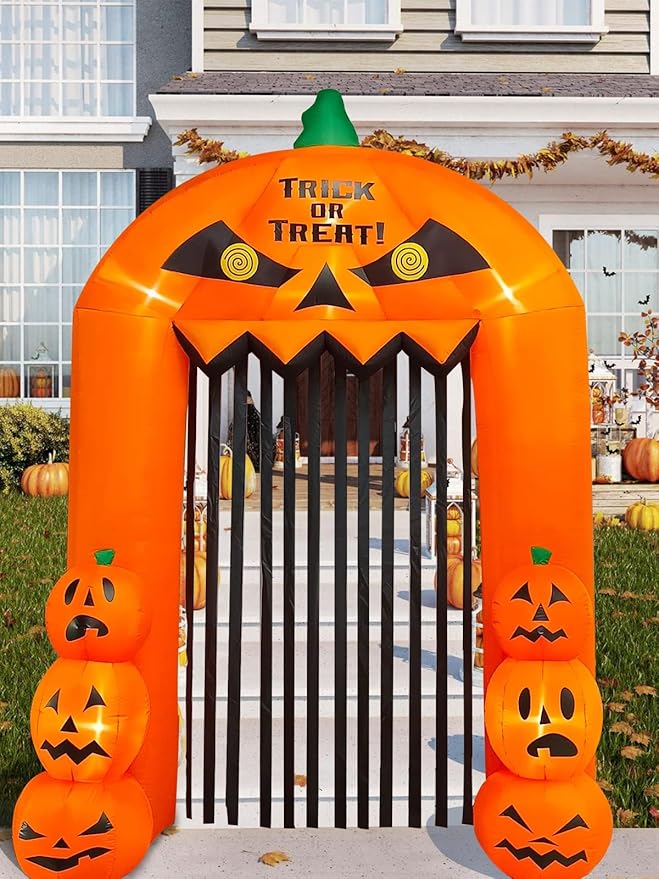 9.5 Feet Halloween Inflatable Pumpkin Arch Kalolary Pumpkin High Gate with LED Light, Halloween Blow up Outdoor Indoor Decorations Holiday Yard Lawn Inflatables Decor for Home Family Halloween Party