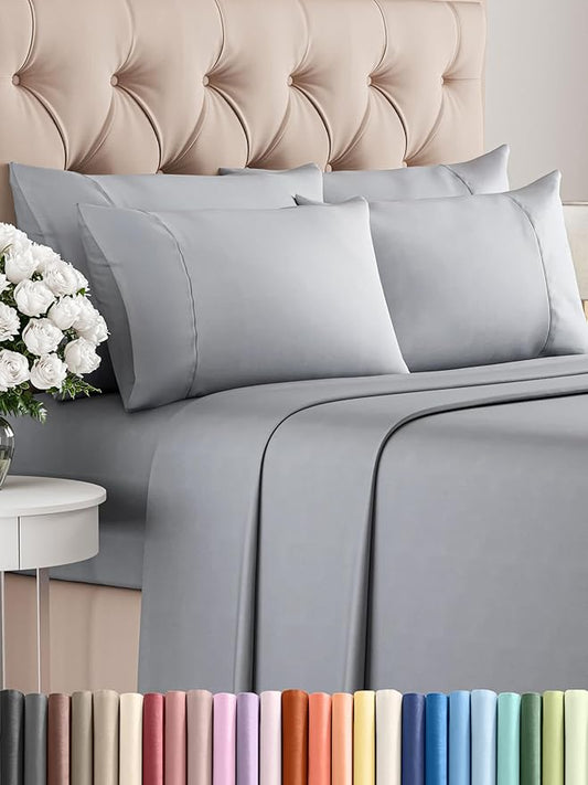 CGK Linens King 6 Piece Sheet Set - Cooling Sheets for Hot Sleepers - Hotel Luxury Bedding Set with 8-16 Inch Deep Pockets - 1 Flat & 1 Fitted & 4 Pillowcases - Soft, Comfy & Wrinkle Free - Steel Blue
