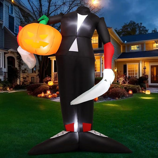 COMIN 6.6 FT Tall Halloween Inflatables Pumpkin Headless Killer Outdoor Decoration Blow Up Holding Pumpkin Inflatable with Built-in LED Lights for Halloween Party Front Door Window Garden Decor