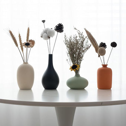 Small Ceramic Vase Set of 4 for Modern Home Decor, Minimalist Bohemian, Round Matte Vases for Dried Flowers&Pampas Grass, Office, Shelf, Living Room, Bedroom, Entryway Decor