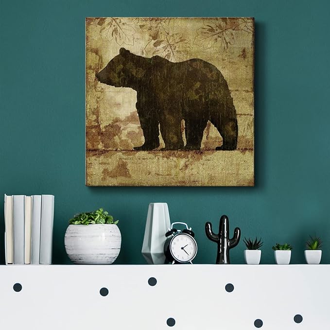 Canvas Wall Art Animals Theme for Home Décor, Country Bear Wall Art, Ready to Hang, 16'' x 16''