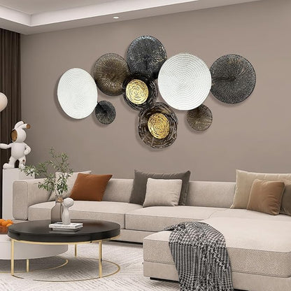 HAVFIFK Metal Wall Art - Abstract 3D Large 54" Brown White Wall Decor for Living Room, Bedroom & Dining Room