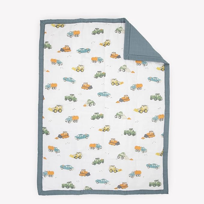 Little Unicorn Lofty Comforter Blanket | Super Soft & Breathable Muslin Fabric| Great for Play & Bedtime Blanket (Work Trucks)