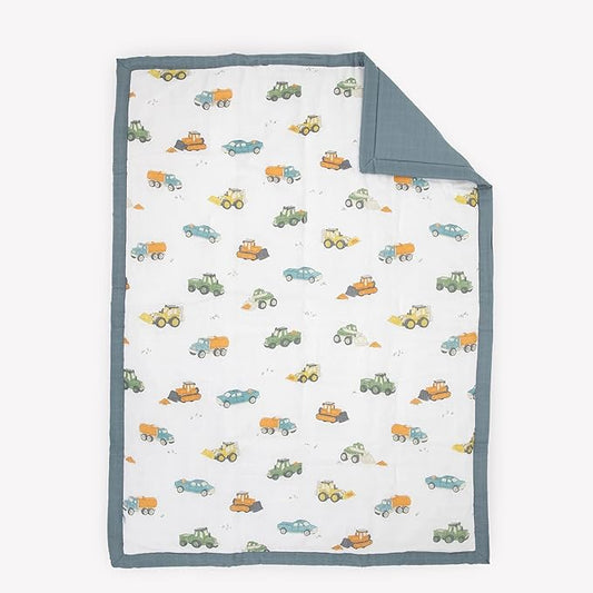 Little Unicorn Lofty Comforter Blanket | Super Soft & Breathable Muslin Fabric| Great for Play & Bedtime Blanket (Work Trucks)