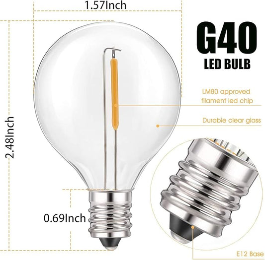 25Ft LED G40 Outdoor String Lights, Patio Globe String Lights with 27 Shatterproof LED Clear Bulbs, E12 Base Vintage Commercial Hanging Lights for Café Backyard Porch Party Holiday Decor- Black Wire