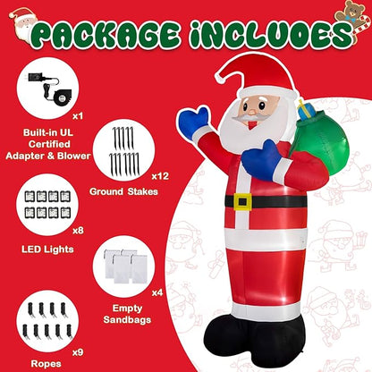 B&D 12FT Giant Christmas Inflatables Santa Claus Outdoor Decorations Built-in LED Lights, Christmas Blow Up Santa Yard Decorations with Gift Bag Inflatable Xmas Decorations for Yard Garden Lawn