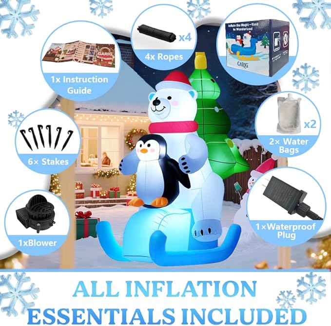 GARIG 7FT Christmas Inflatables Polar Bear and Penguin Outdoor Decorations, Christmas Blow Up Yard Decorations with Built-in LEDs for Xmax Outdoor Party, Yard, Garden