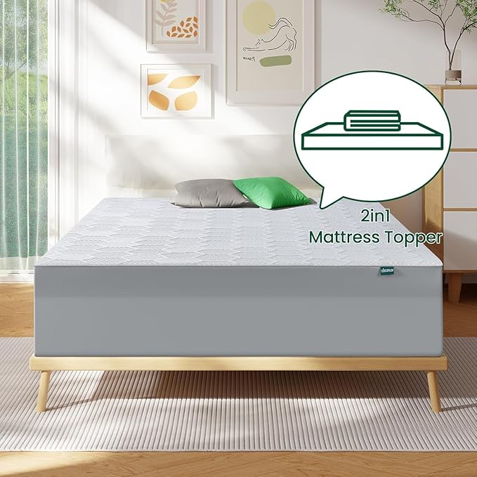 Firm Mattress Topper Full Size, 4 Inch High Density Support Foam with Washable Protector, Charcoal Bed Topper with Ventilated Design for Back Pain&Pressure Relief,CertiPUR-US