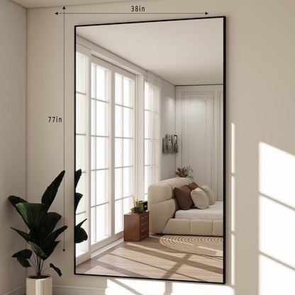 BEAUTYPEAK 77"x38" Rectangle Full Body Floor Mirrors, Full Length Mirror Hanging or Leaning, Aluminum Alloy Frame Wall Mirror for Bedroom, Dressing Room, Black