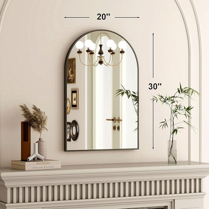 HARRITPURE 20"x30" Arched Bathroom Mirror - Wall Mounted Mirror - Black Arch Mirror - Aluminum Alloy Frame Bathroom Mirror Living Room, Bedroom, Bathroom and Entryway