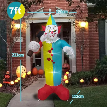 7 FT Halloween Inflatables Giant Outdoor Decorations Blow Up Yard Scary Clown Holding 75 Degrees Swings Sickle with Built-in LEDs for Garden Lawn Indoor Party Decor
