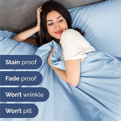 Queen Size 4 Piece Sheet Set - Comfy Breathable & Cooling Bed Sheets Set - Hotel Luxury Bedding for Women, Men, Kids, Teens, Boys & Girls - Deep Pockets, Soft and Wrinkle Free - Oeko-Tex - Light Blue