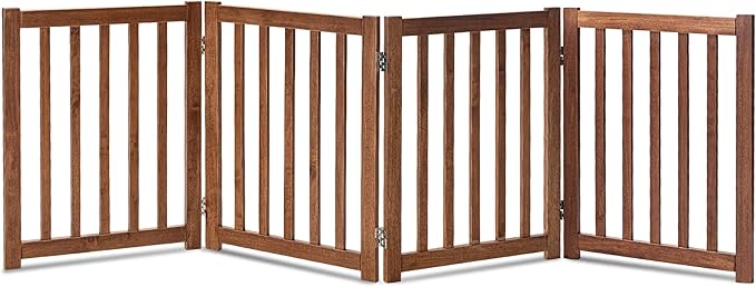 LZRS 4-Panel Wooden Free Standing Foldable Dog Gate – 24" High, Extra Wide Step-Over Safety Pet Gate for Doorways, Stairs, Hallways, Large Spaces & Playpen for Puppies Indoor Use, Oak