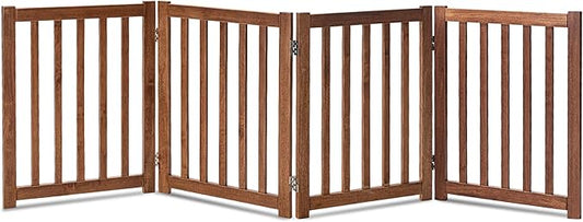 LZRS 4-Panel Wooden Free Standing Foldable Dog Gate – 24" High, Extra Wide Step-Over Safety Pet Gate for Doorways, Stairs, Hallways, Large Spaces & Playpen for Puppies Indoor Use, Oak