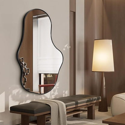 Irregular Wall Mirror - Wall Mirrors Decorative 24"x 40" Asymmetrical Abstract Mirror Aviation Aluminum Alloy Frame Unique for Bathroom, Bedroom, Living Room, Cloakroom, Entryway Black