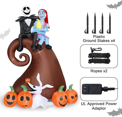 6 Ft Inflatable Halloween Outdoor Yard Decoration - Halloween Hill Skeleton Couple with Pumpkin Multi-Element Blow Up Decoration - Built-in LED Lights - for Yard Lawn Decorations