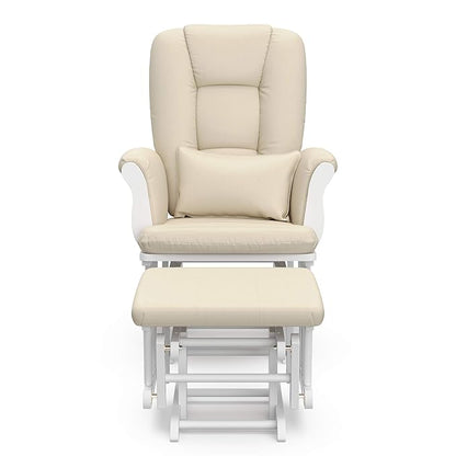Storkcraft Tuscany Custom Glider and Ottoman with Free Lumbar Pillow (White/Beige) - Cleanable Upholstered Comfort Rocking Nursery Chair with Ottoman