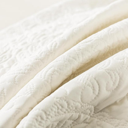 HoneiLife Quilt Sets King Size - Microfiber Bedspreads for King Bed, 3-Piece Lightweight Coverlets, Retro Bedlinen Sets, King Quilt Bedding Set All Season Use-Beige