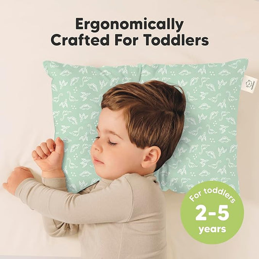 2-Pack Toddler Pillow - Soft Organic Cotton Toddler Pillows for Sleeping - 13X18 Small Pillow for Kids - Kids Pillows for Sleeping - Kids Pillow for Travel, School, Nap, Age 2 to 5 (DinoLand)