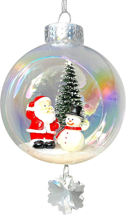 Snowman Christmas Ornament - Handmade Shatterproof Decorations for Indoor Outdoor Xmas Tree - Clear Ball Ornaments with Magnetic Crystal - Great Gift or Stocking Stuffer for Mom, Sister, Friend